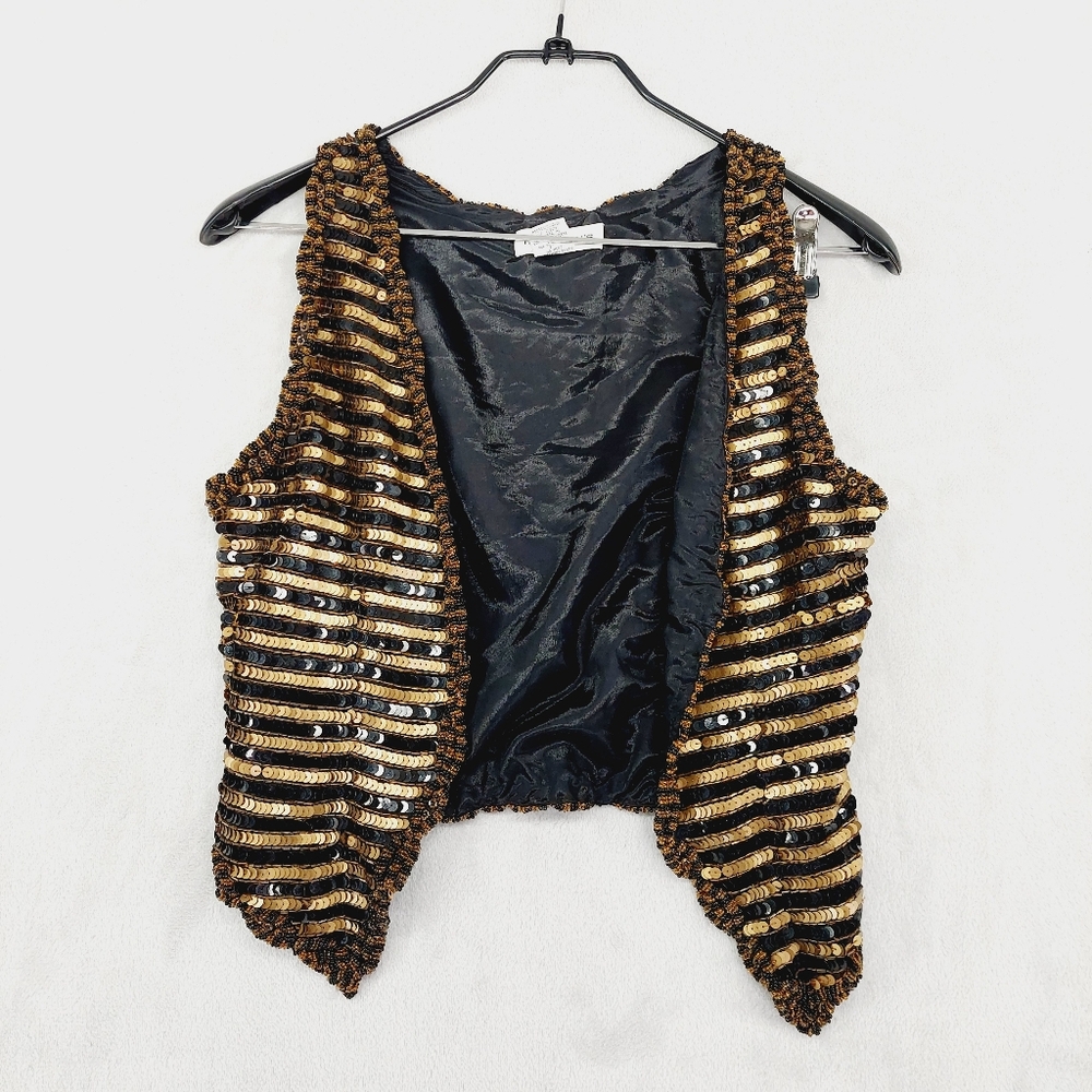 Hudson Jeans Gold & Black Sequin Striped Vest